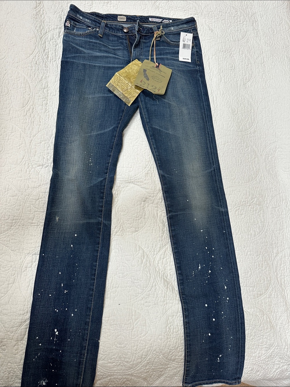 Ag Adriano Goldschmied Women's Skinny Jeans in Dark Blue with Paint-Splatter